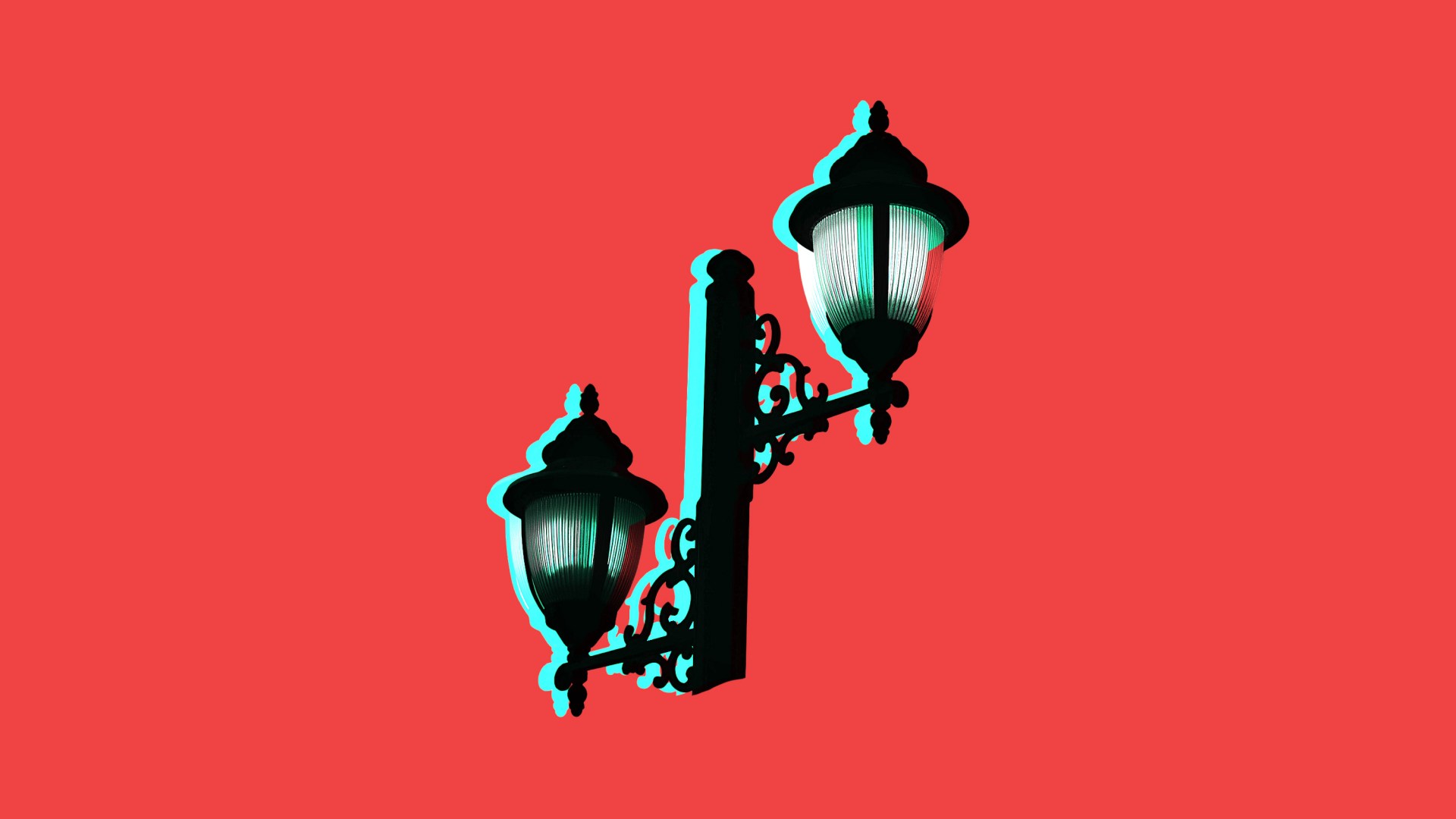 A lamppost on a red background.