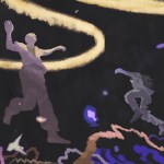 Illustration of a person falling through a void of doubt and confusion while reaching toward a golden life line.