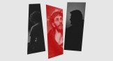 A collage of images of dejected men with an image of Christ in the middle.